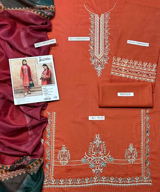 EMBERIODERY LAWN 3PC UNSTICHED