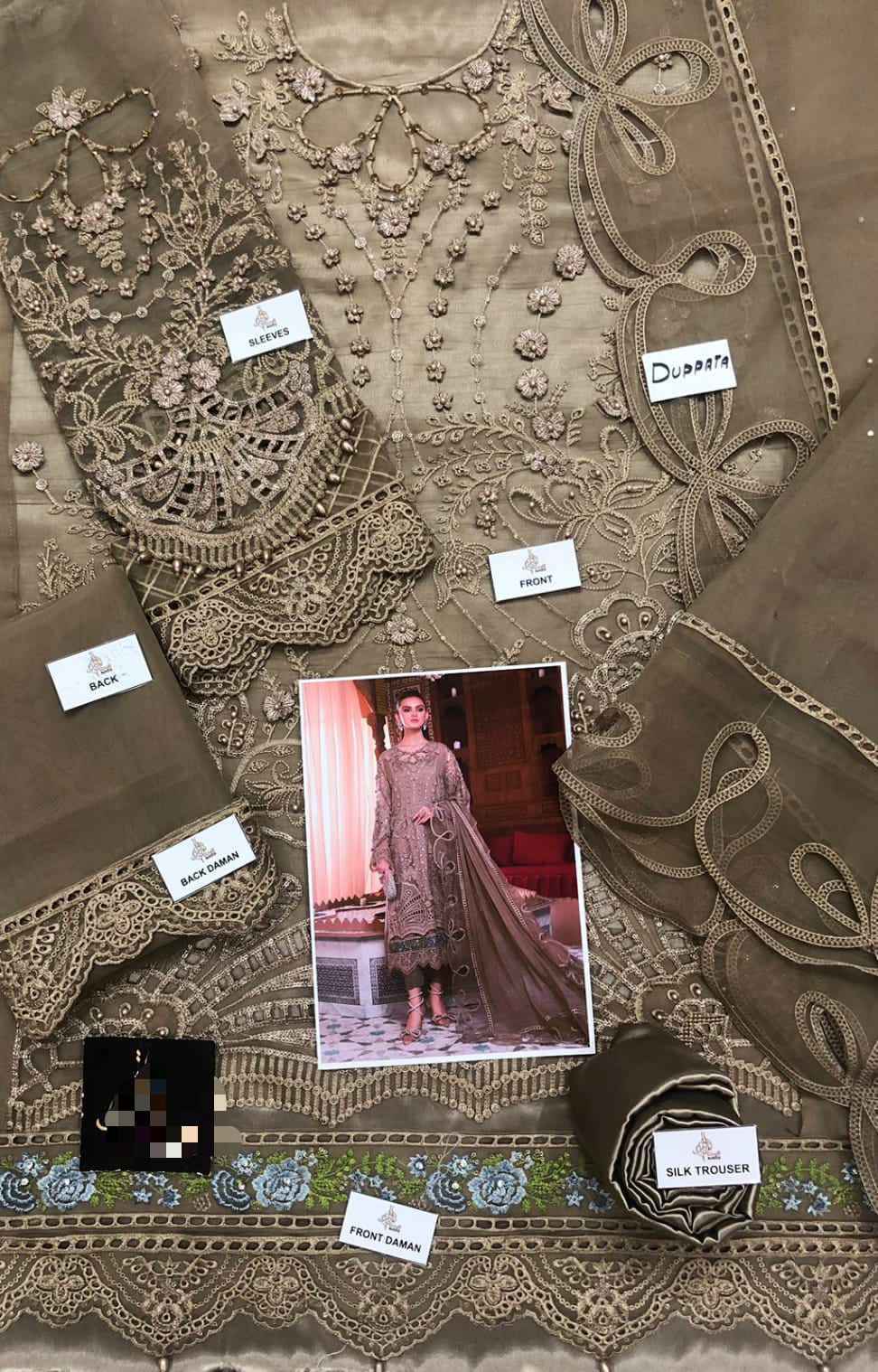 Organza 3 Pc Suit Embroidered