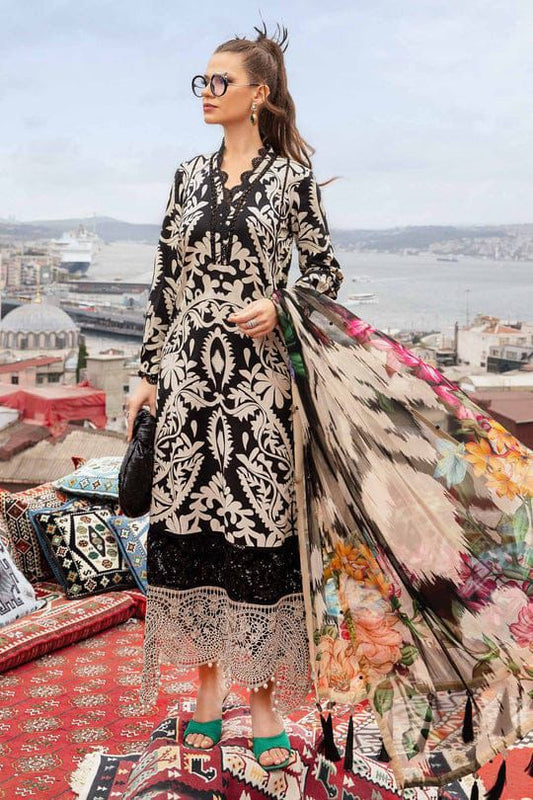 3-Piece Unstitched Suit: Digital Printed Cambric with Chiffon Dupatta