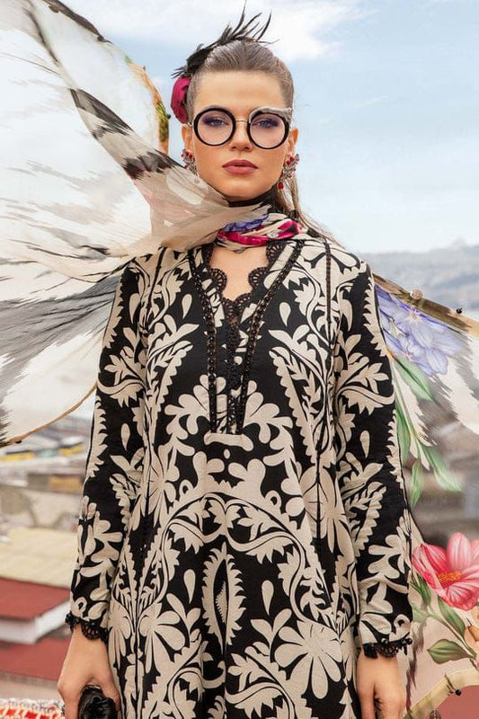 3-Piece Unstitched Suit: Digital Printed Cambric with Chiffon Dupatta
