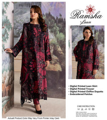 Ramsha Premium Embroidered Lawn & Chiffon 3PC Suit