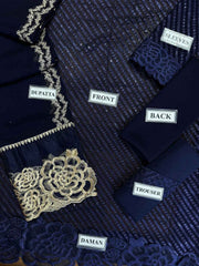 3Pcs Chiffon Luxury Embroided Un-Stitch