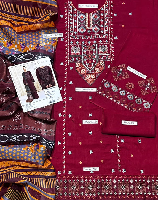 KASERIYA EMB LAWN 3PC UNSTICHED