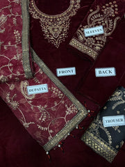 Jazmin Luxury Velvet Suit with Embroidered Organza Dupatta