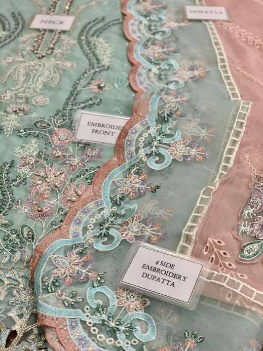 Maria B Couture Collection: Heavy Embroidered Chiffon with Spangle Work