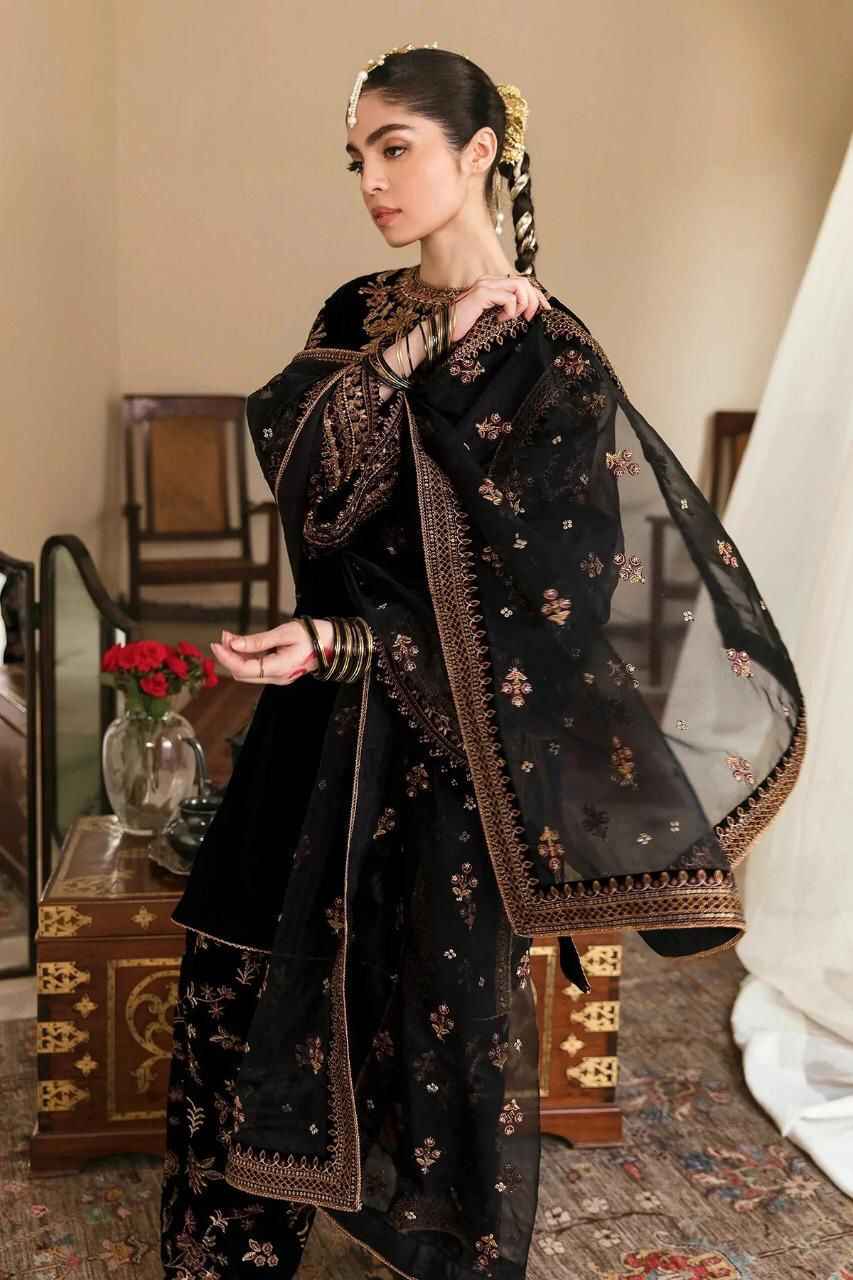 Baroque Velvet Heavy Embroidered Dress